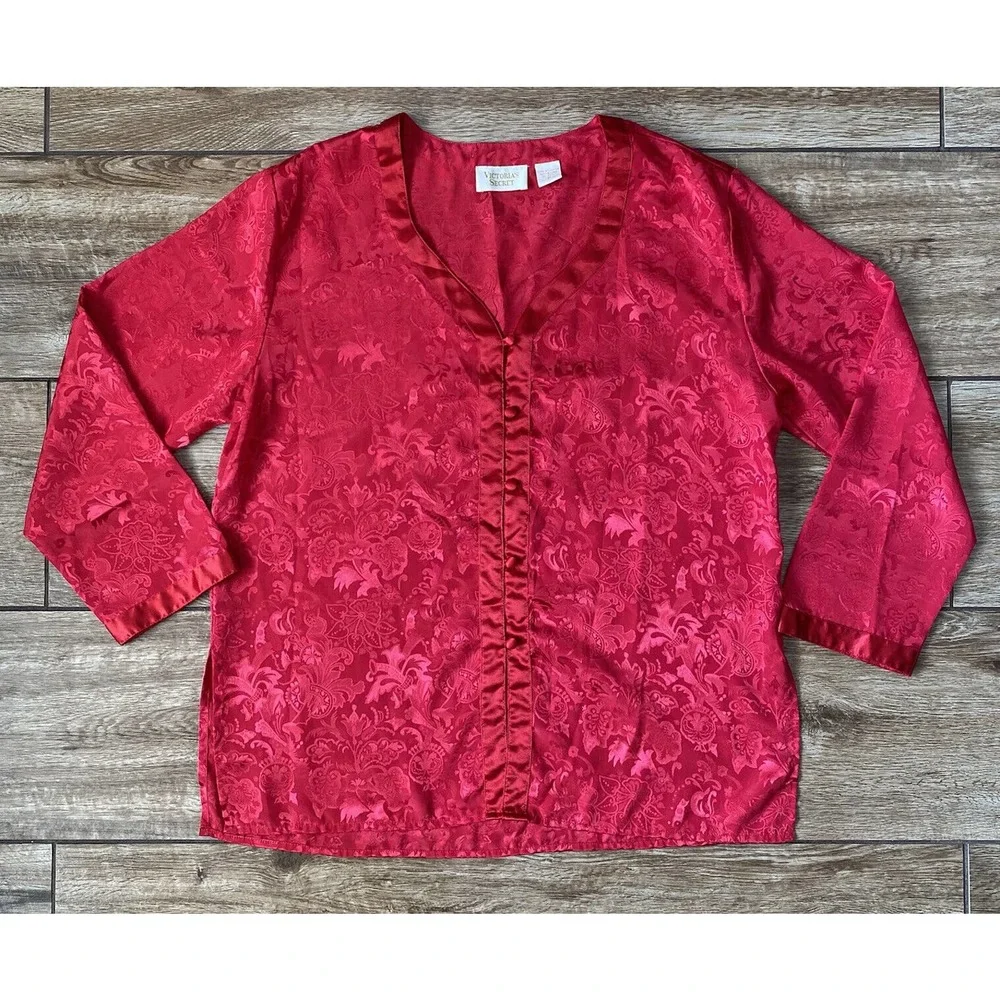 Vintage Victoria’s Secret Red Satin Pajama Top Size Medium